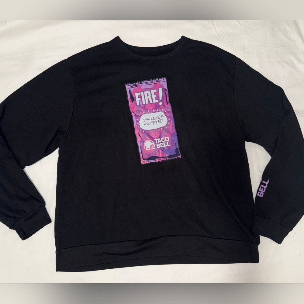 TACO BELL SWEETSHIRT BLACK FIRE! CHALLENGE ACCEPTED SIZE XL EXCELENT CONDITION